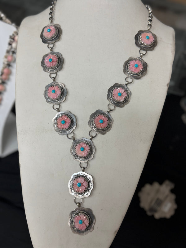 30% + 20% OFF: LYLE PIASSO SLEEPING BEAUTY TURQUOISE & PINK CONCH ADJUSTABLE LARIAT 28"