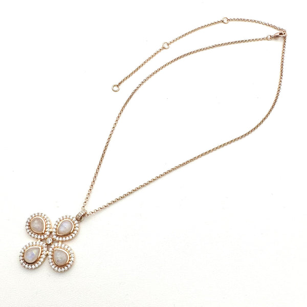 RAINBOW MOONSTONE & WHITE SAPPHIRE CELESTIAL BLOOM NECKLACE BY HESPERA (16-22") (DF24)