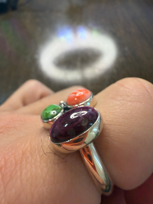 TRIPLE STONE SPINY & PIXIE ADJUSTABLE WRAPAROUND RING (JR 111)