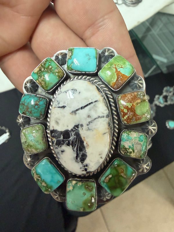 30% + 20% OFF: GABBY NATIVE HANDMADE SONORAN GOLD & WHITE BUFFALO TURQUOISE FLEXIBLE CUFF