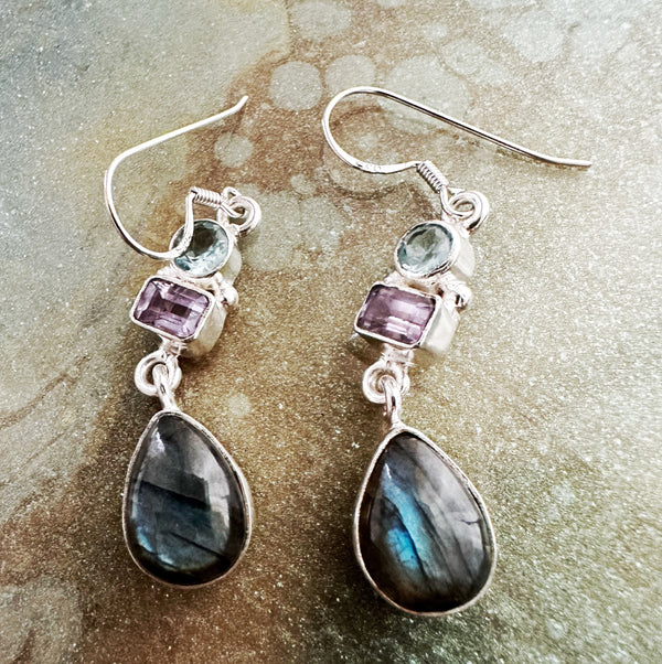 LAB AMETHYST BLUE TOPAZ EARRINGS
