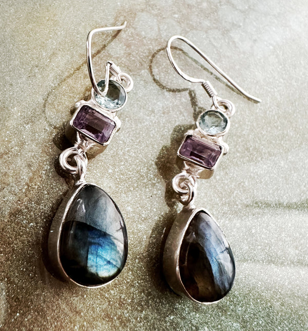 LAB AMETHYST BLUE TOPAZ EARRINGS