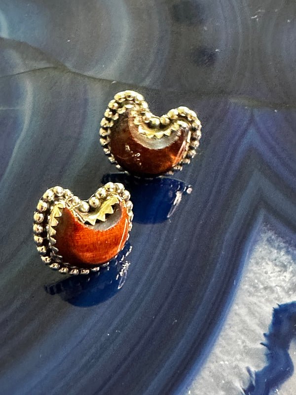 RED TIGER'S EYE STUDS