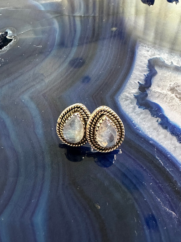 RAINBOW MOONSTONE DROP STUDS