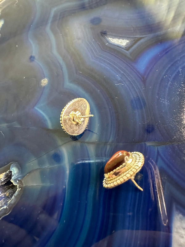 RED TIGER'S EYE DROP STUDS