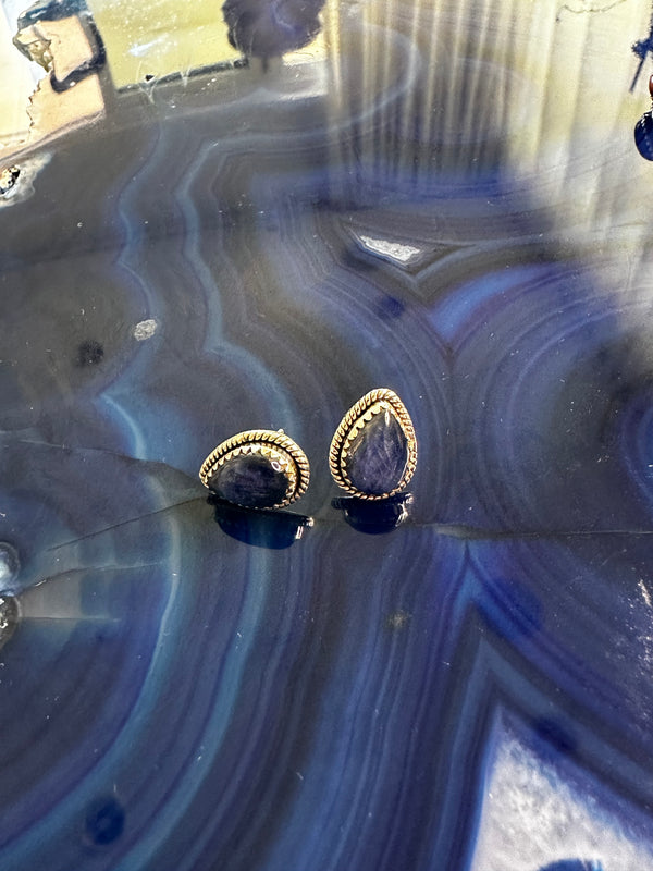 BLUE KYANITE DROP STUDS
