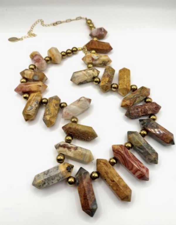 STATEMENT HESPERA BESPOKE JASPER AND GOLD VERMEIL POINTERS LION’S MANE 🦁 NECKLACE 23-28" (AM 14)