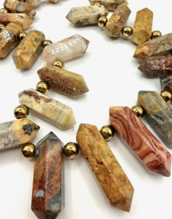 STATEMENT HESPERA BESPOKE JASPER AND GOLD VERMEIL POINTERS LION’S MANE 🦁 NECKLACE 23-28" (AM 14)