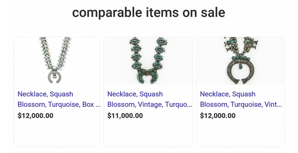 RARE NATIVE HANDMADE GILBERT NEZ KINGMAN TURQUOISE SQUASH BLOSSOM 26" (LB 1)